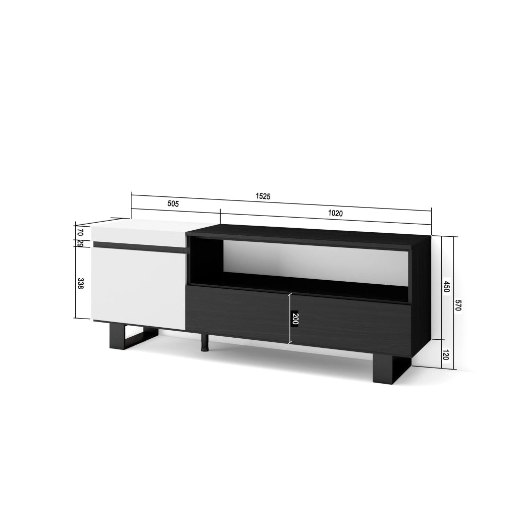 Mobile TV Soggiorno, 150x35x57cm, Per TV fino a 65", Design industriale, Bianco e nero RF2458