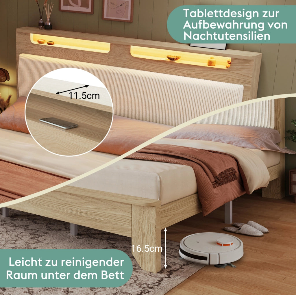 Letto matrimoniale 160x200 cm con LED e materasso