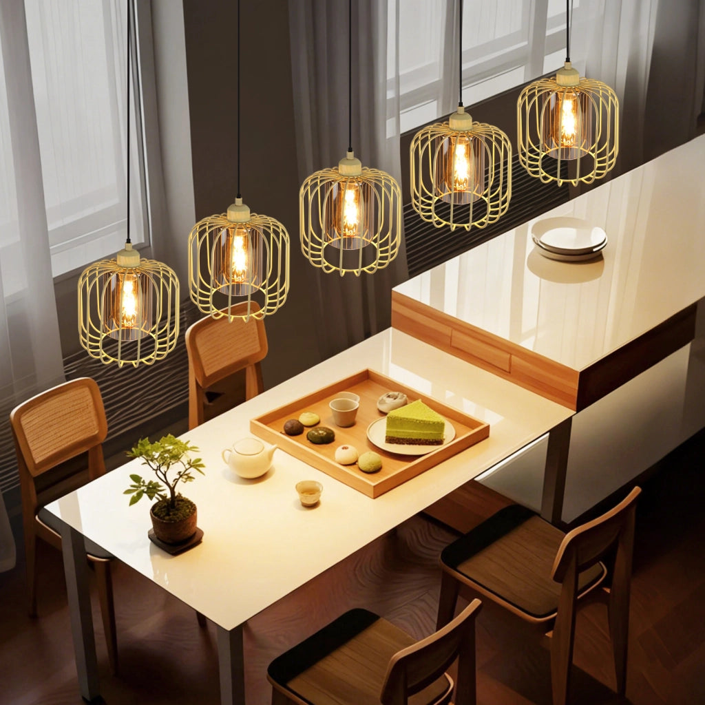 Lampada a sospensione ZMH vintage da tavolo da pranzo a 5 luci E27 per soggiorno (lampadina non inclusa)