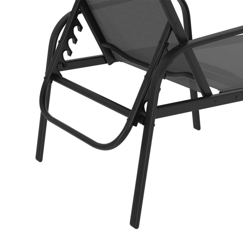 IDMarket - Set di 2 lettini da giardino reclinabili FIDJI in acciaio nero e tessuto grigio antracite