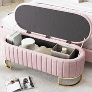 Panca contenitore multifunzionale 120 cm in velluto rosa con gambe in metallo