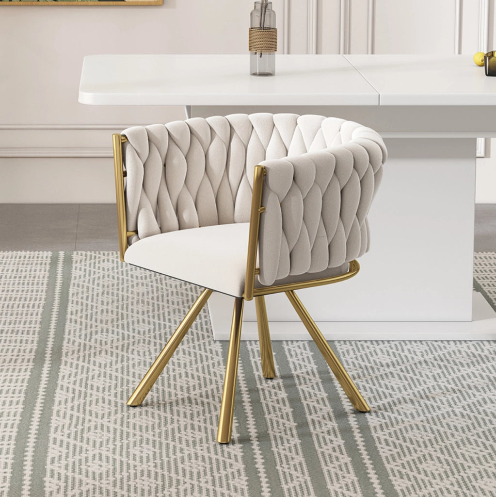 Sedia da pranzo girevole 360° in velluto beige e oro