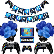 Decorazione di compleanno - Set di decorazioni per giochi per ragazzi - Decorazione di festa per videogiochi - Copertura per controller in forma di palloncino - Palloncini blu e neri - Banner di compleanno - 5 6 7 8 9 anni