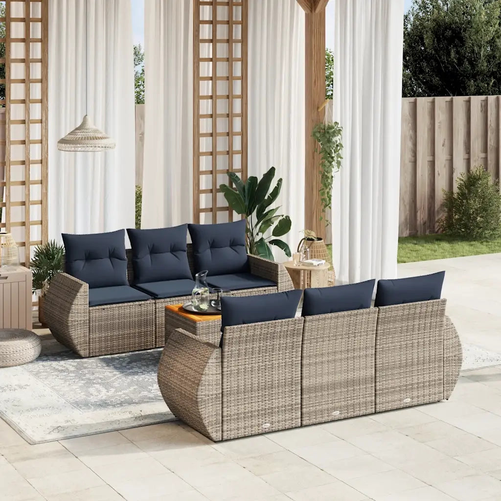 Set Divani da Giardino 7 pz con Cuscini Grigio in Polyrattan 3224899