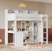 Letto a castello 90x200 cm con scrivania, armadio e scaffali bianco