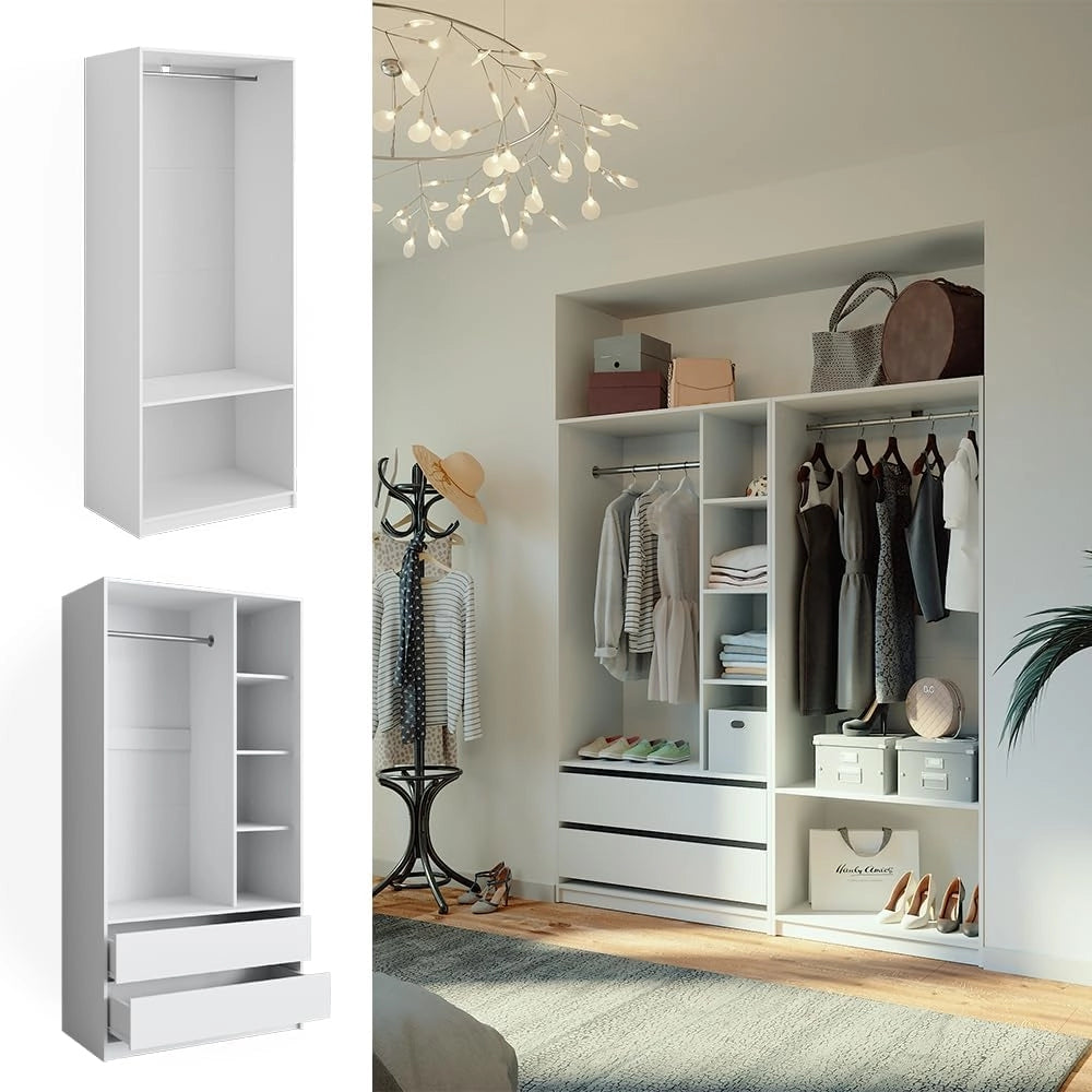 Armadio Elmo, Bianco, 180 x 200 cm Set di 2, per una conservazione flessibile di diversi capi di abbigliamento