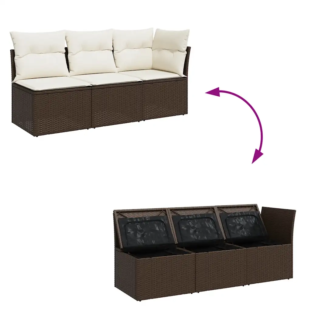 Divano da Giardino a 3 Posti con Cuscini-Sofa da Giardino-Divano da esterno in Polyrattan Marrone</em>