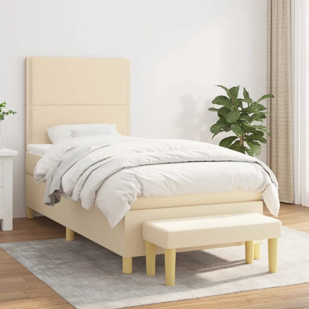 vidaXL Giroletto a Molle con Materasso Crema 100x200 cm in Tessuto