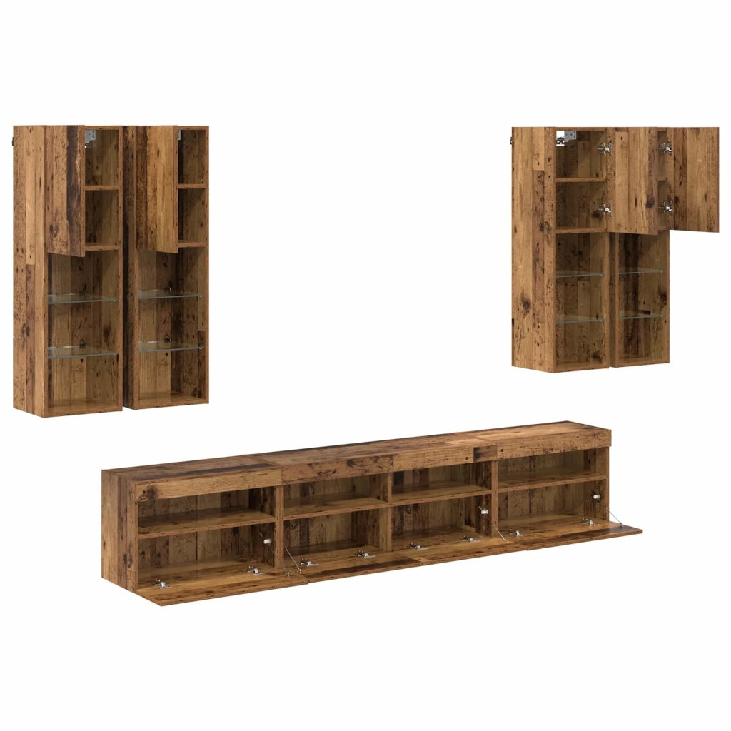 Set Mobile TV a Muro con Luci LED con led 7 pcs Legno vecchio 3402794