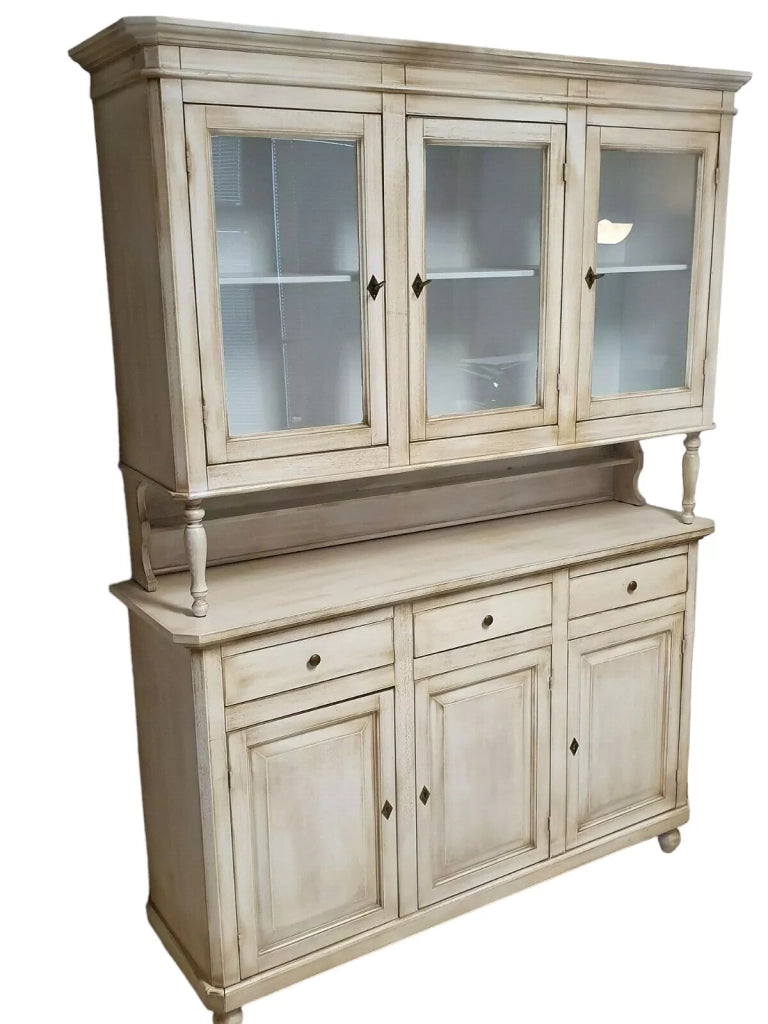 Cristalliera 3 porte legno shabby bianco invecchiato 150x43x208 - Mobili 2G