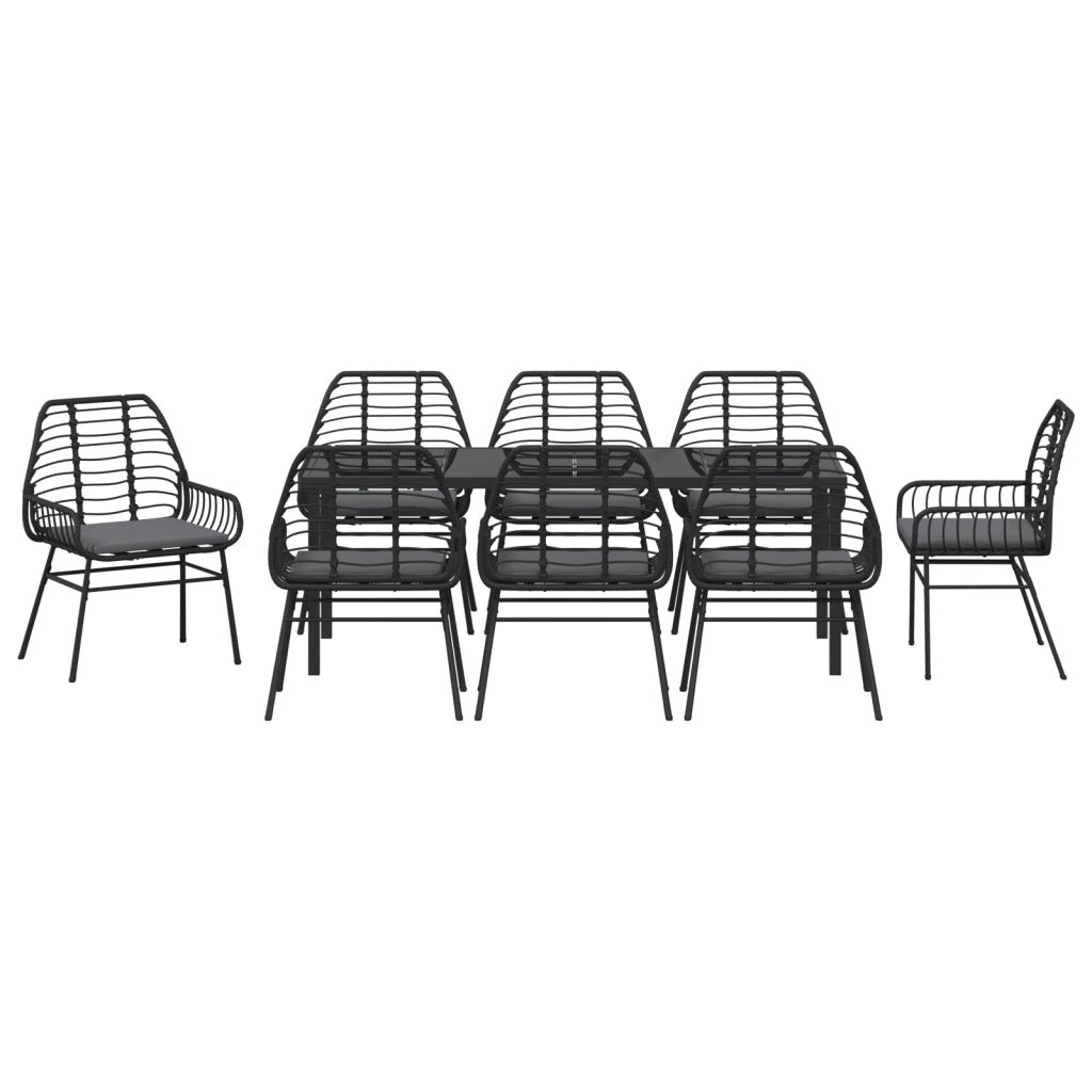 Set da Pranzo da Giardino 9 Pezzi con Cuscini Rattan Polyrattan Nero