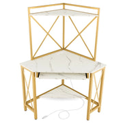 Scrivania angolare salvaspazio 113 x 75 x 145 cm con stazione di ricarica design moderno in metallo bianco 20_0021126