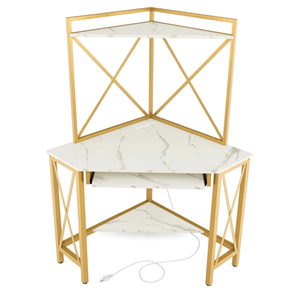 Scrivania angolare salvaspazio 113 x 75 x 145 cm con stazione di ricarica design moderno in metallo bianco 20_0021126