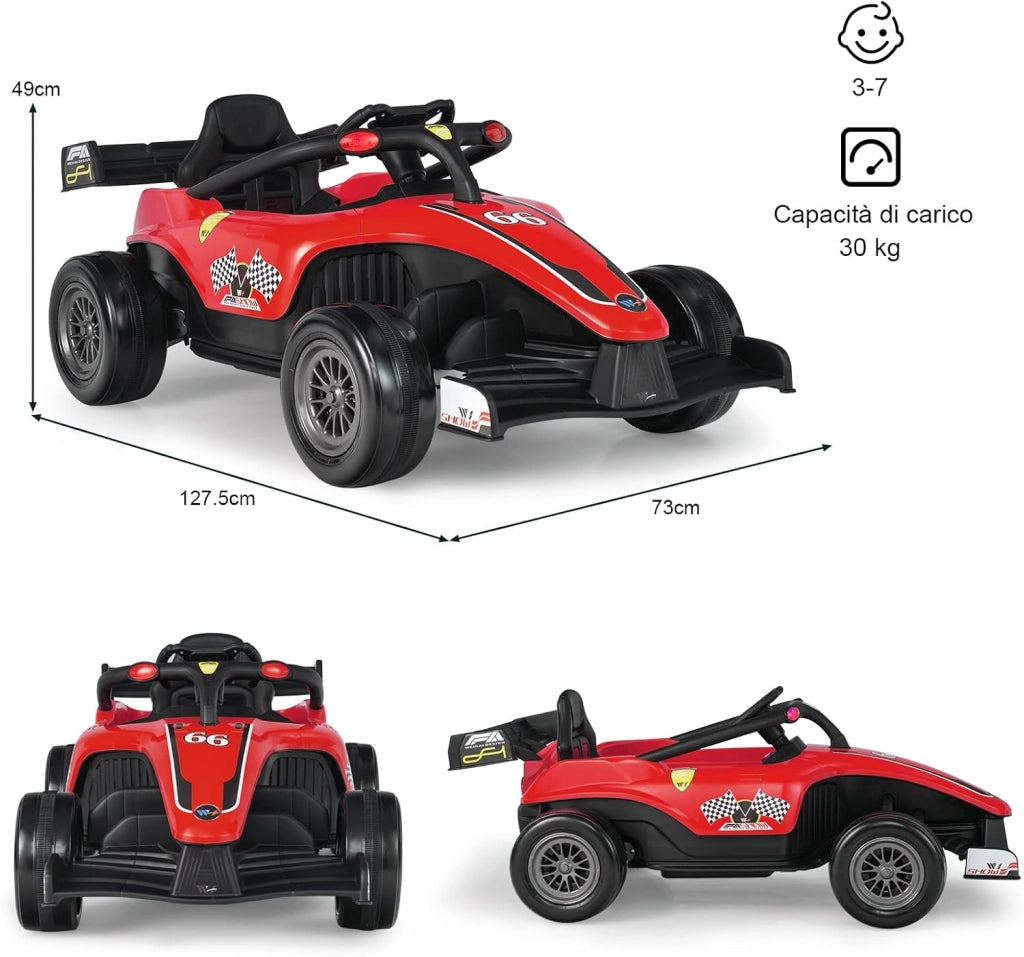 Macchina Elettrica per Bambini, Veicolo elettrico 12V con Telecomando e Batteria Ricaricabile, Musica e Luci LED, Velocità 2-5km/h, per Bambini da 3-7 Anni (Rosso)