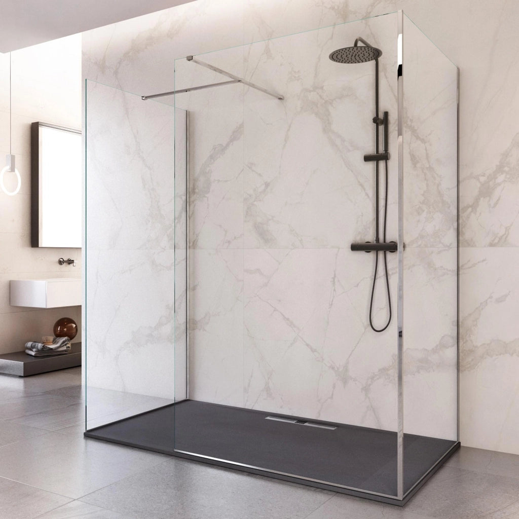 Box Doccia Parete Walk-In 80x90x80 cm 3 Lati in Cristallo Trasparente 8 mm H195 Bonussi Three