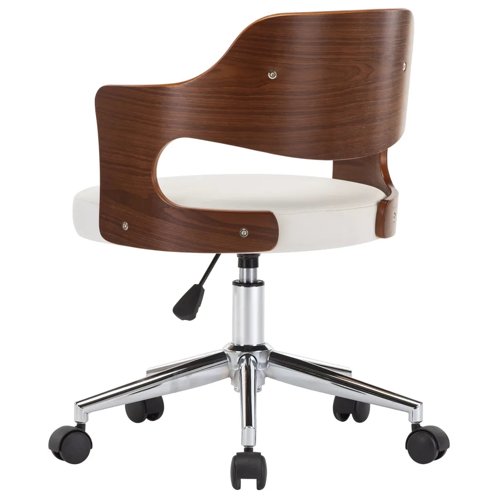 Sedia da Ufficio Girevole Bianca in Legno Piegato e Similpelle 3054849
