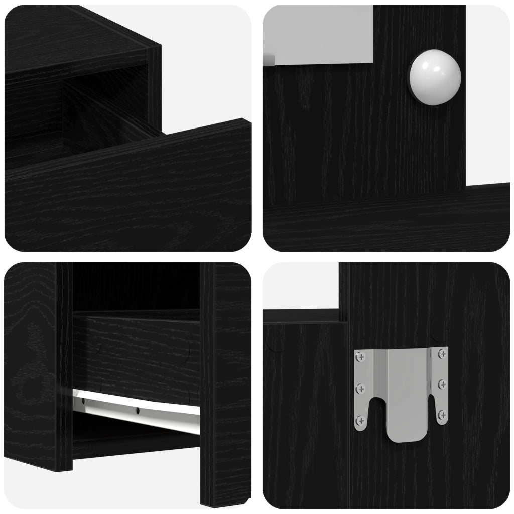Tavolo da trucco montato a muro con luci LED in quercia nera