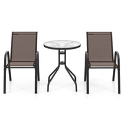 Set da bistrot da giardino set di 3 tavoli rotondi 60 x 60 x 70 cm con sedie ergonomiche impilabili in metallo marrone 20_0011843