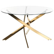 Tavolo da pranzo rotondo piano in vetro temperato gambe in oro ⌀ 120 elegante glamour