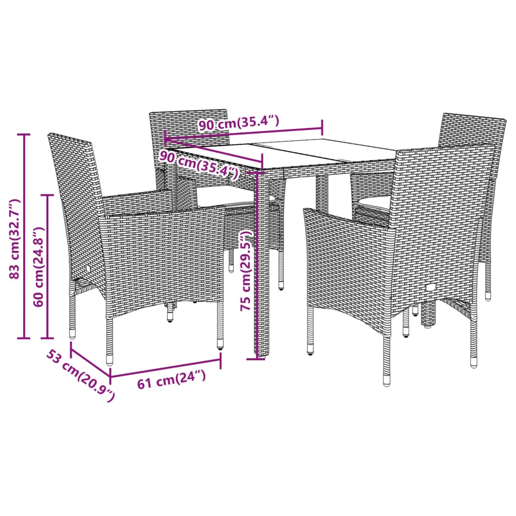 Set Pranzo da Giardino 5 pz con Cuscini Nero Polyrattan Acacia 3278670
