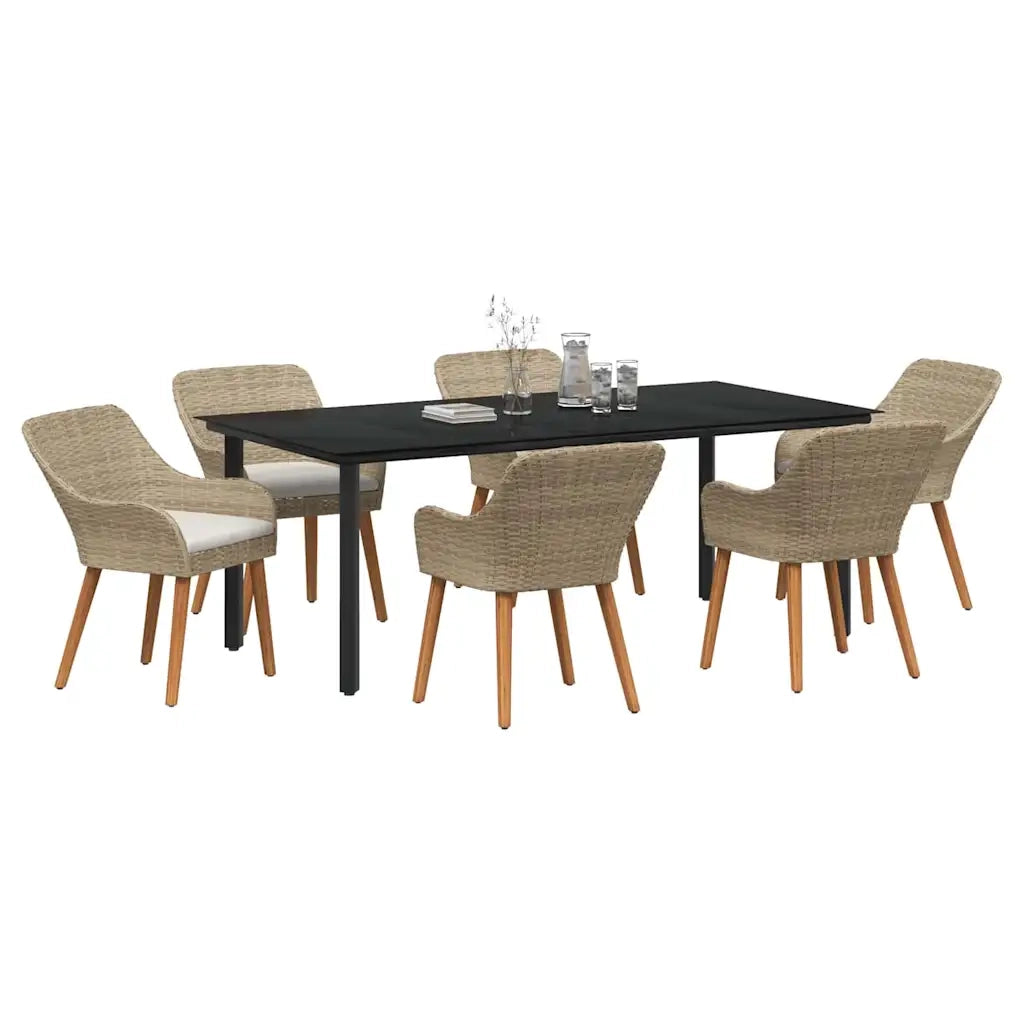 Set da Pranzo per Giardino con cuscino 7 pcs Beige polyrattan