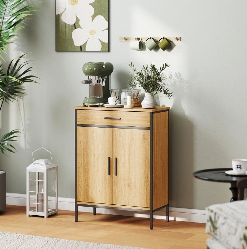 Mobile bagno con cassetto e 2 ante; ripiano regolabile; MDF e acciaio; rovere
