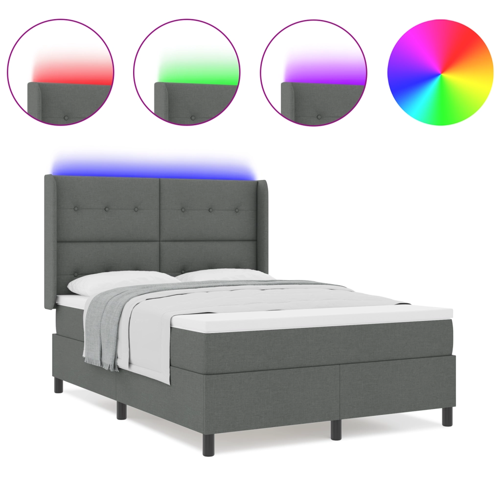 Letto a Molle con Materasso e LED Grigio Scuro 140x200 cm Tessuto