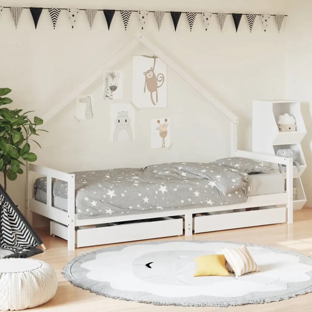 Giroletto Bambini | Letto Infantile | Lettino con Cassetti Bianco 80x200cm Massello di Pino