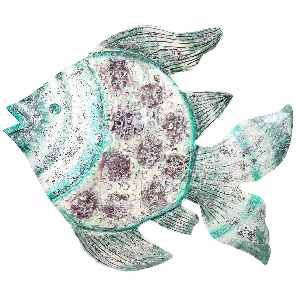 Portacandele pesce in metallo invecchiato blu-grigio, 120x9x100h cm