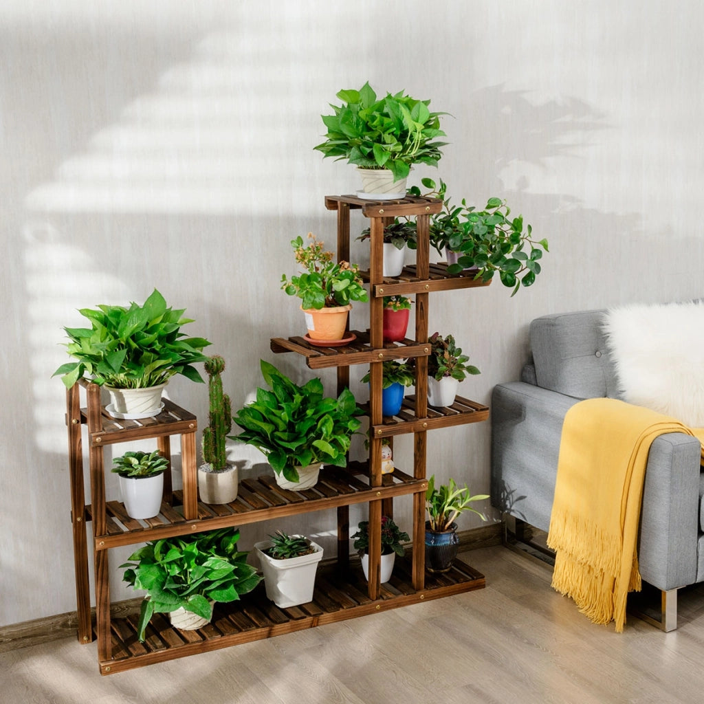 Scaffale di legno per piante e fiori-Espositore piante da interno ed esterno