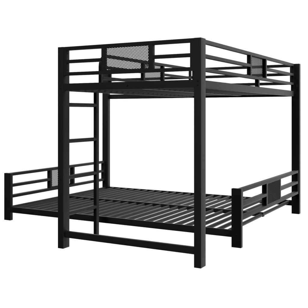 Letto a castello a L in metallo nero 90x200/140x200 con struttura robusta