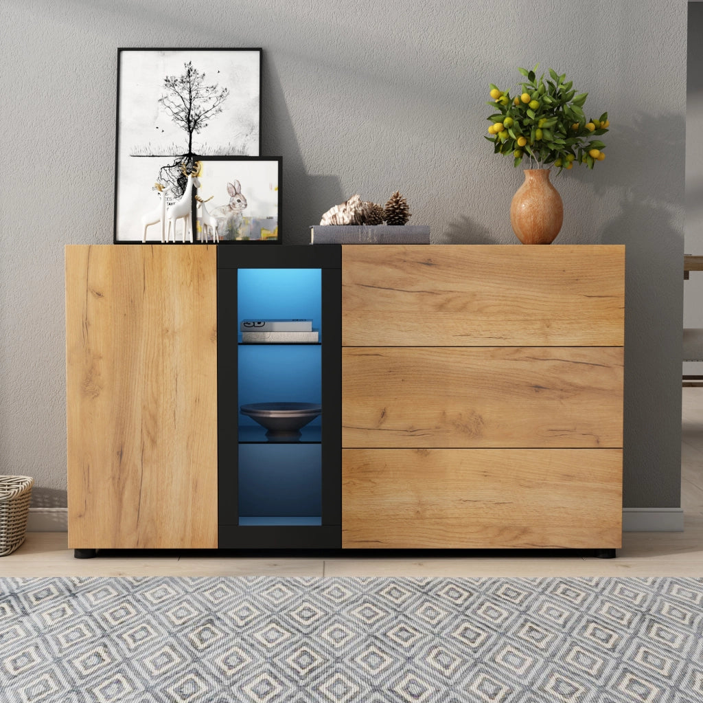 Credenza moderna con LED, ante in vetro e ampio spazio contenitivo