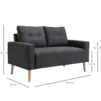 Divano 2 Posti Moderno in Stile Nordico con Schienale Trapuntato in Tessuto, 145x76x88 cm, Grigio