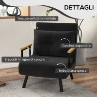 Poltrona Letto 3 in 1 con Schienale Reclinabile in 5 Posizioni e Cuscino, 63x73x81 cm, Nero
