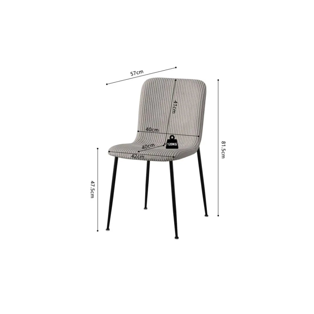 Sedia da pranzo CORDUROY – Velluto a coste grigio chiaro – Gambe in metallo nero – Stile design