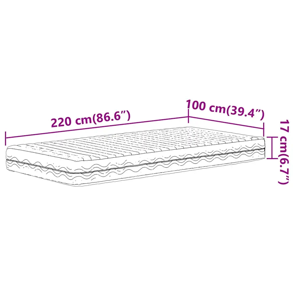 Materasso in Schiuma-Materasso per Letto Bianco 100x220cm Durezza H2 H3