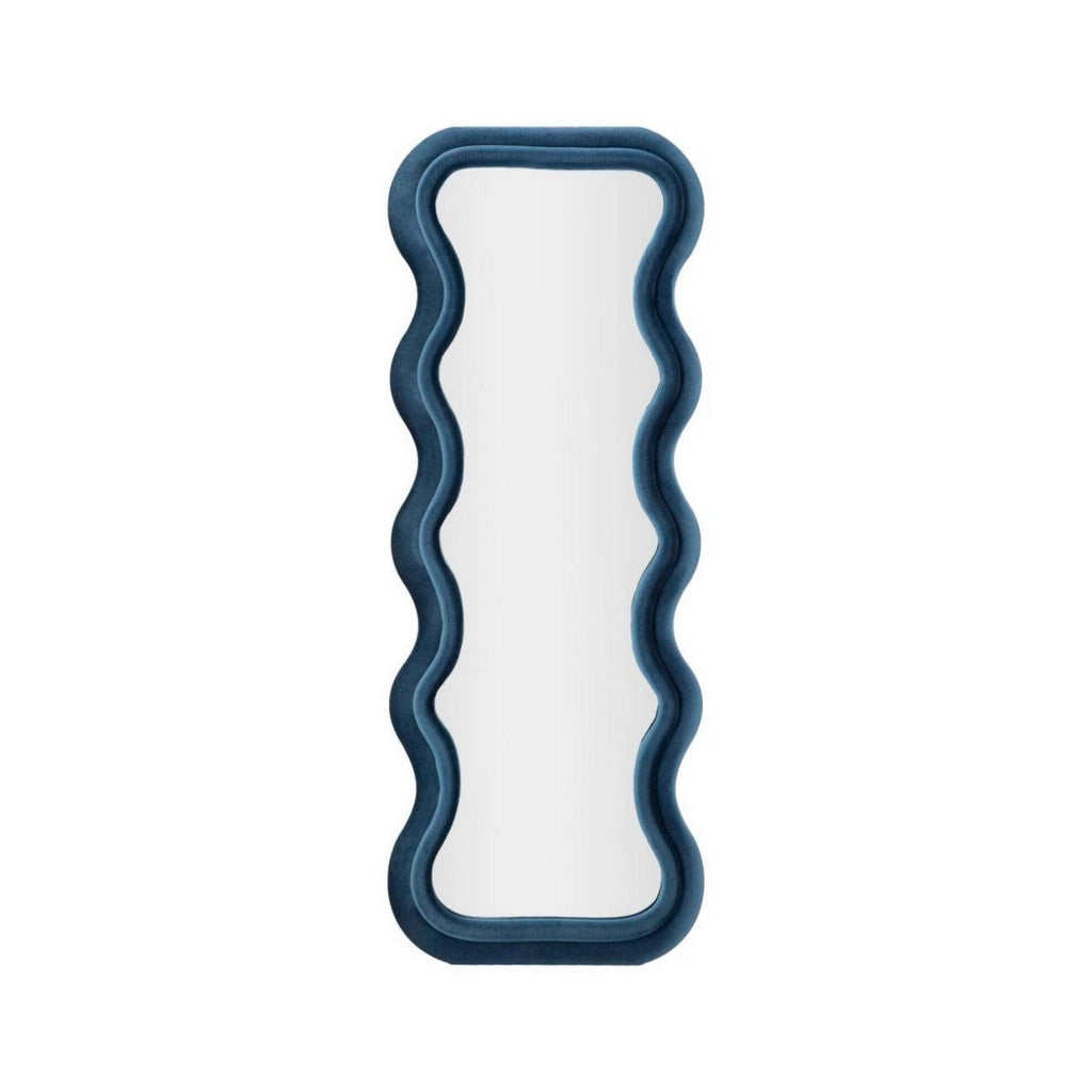 Specchio Allen, Specchiera, Articolo d'arredo a muro, Decorazione con specchio, 60x6 h160 cm, Blu