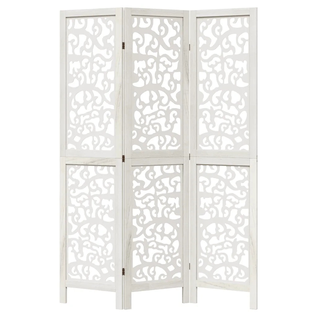 Divisorio Ambienti 3Pannelli Bianco Legno Massello di Paulownia 358733