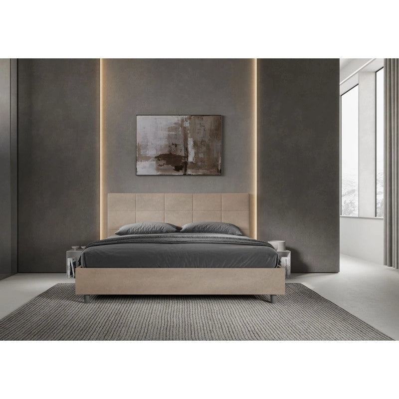 Letto imbottito Matrimoniale 200x200 cm Mika - Con rete,Microfibra,Sabbia