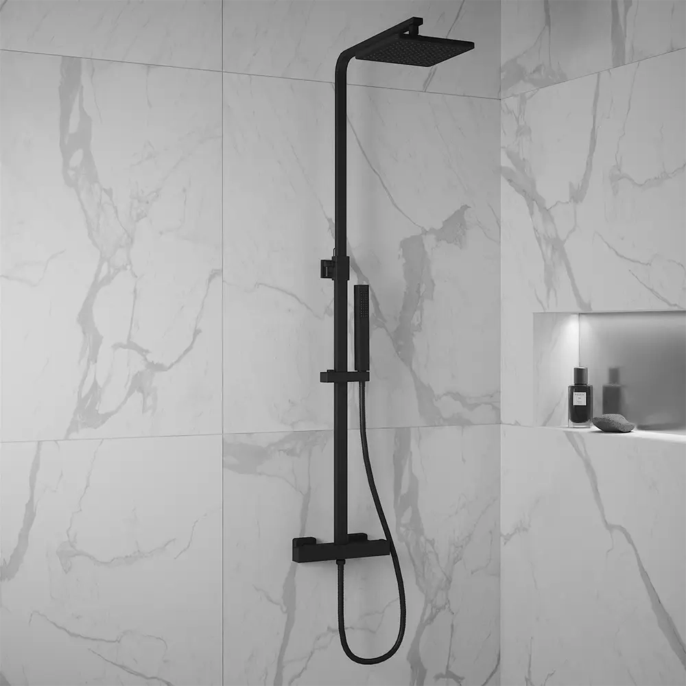 Colonna doccia termostatica soffione slim 20x20 cm finitura nero opaco | Serio