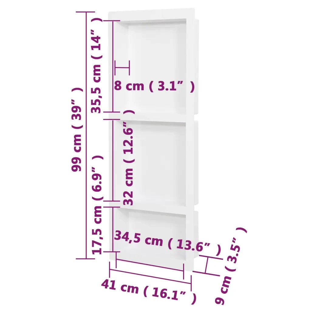 Nicchia da Doccia con 3 Scomparti Bianco Lucido 41x99x9 cm CFW7857417