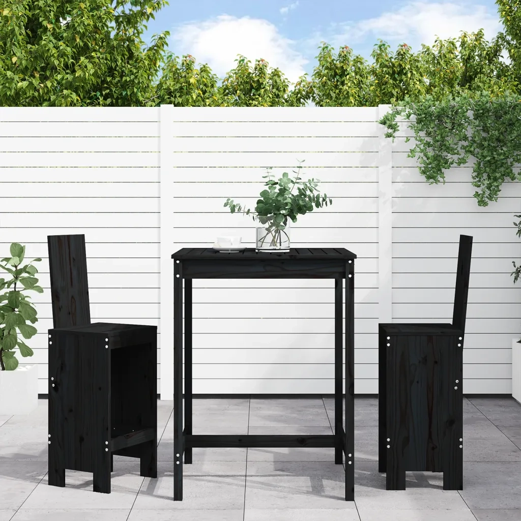 Set Bar da Giardino 3 pz Nero in Legno Massello di Pinocod mxl 83655