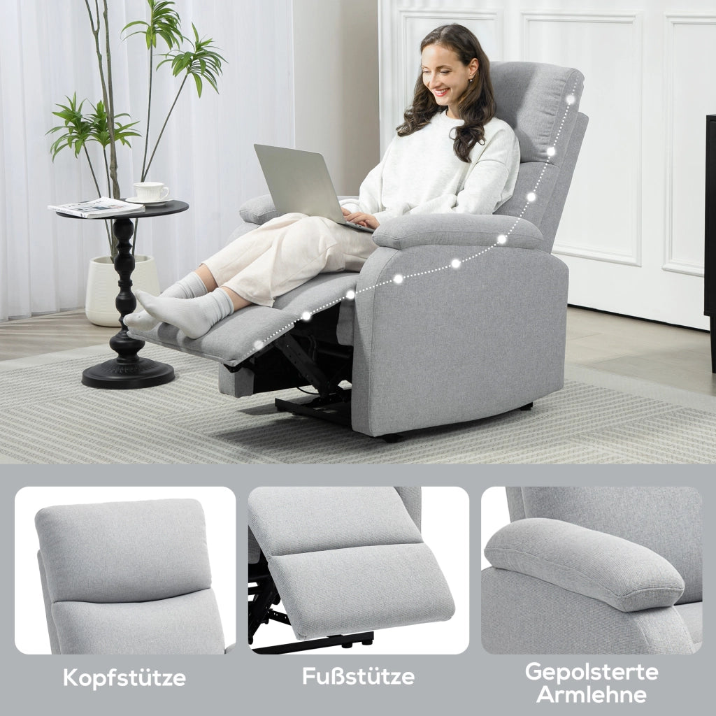 Poltrona Relax Reclinabile con Reposapiedi, Molle insacchettate, in Poliestere, Grigio