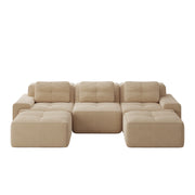 Divano modulare senza armatura; seduta profonda; tessuto a coste; beige