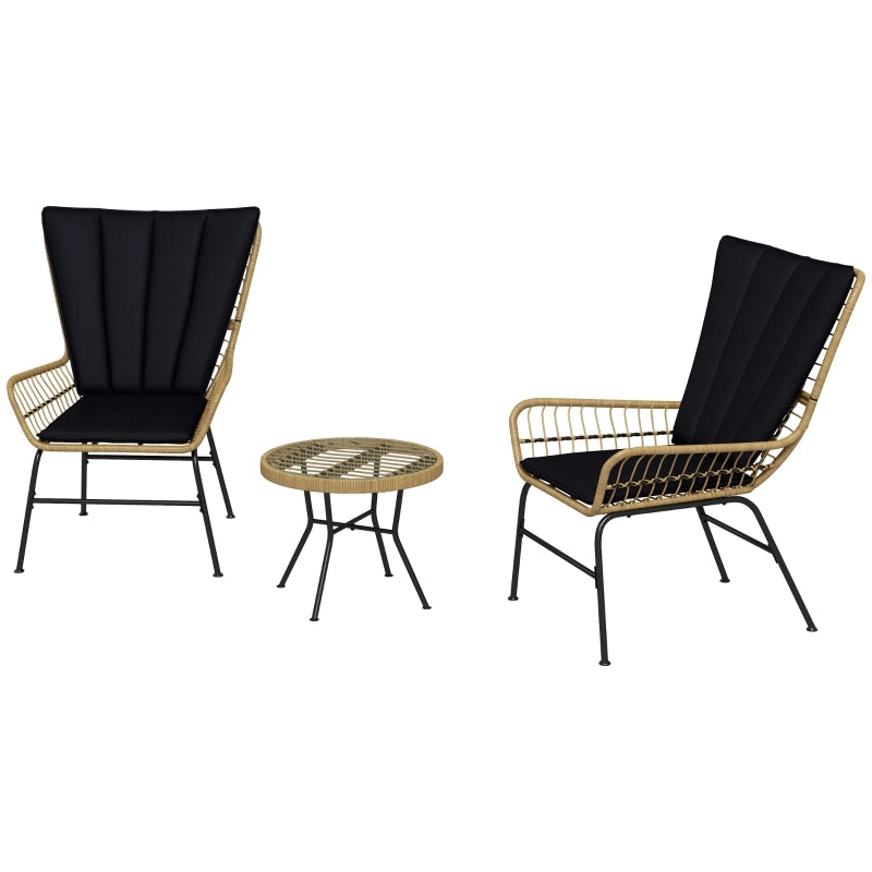 Set Salotto da Giardino in Rattan 3 Pezzi con 2 Sedie, Tavolino e Cuscini ¨C MINIMAL ¨C Vetro