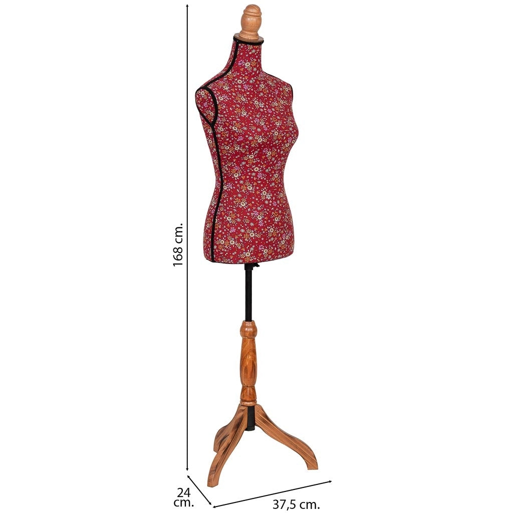 Manichino legno schiuma con tessuto rosso 37.5x24x168 cm