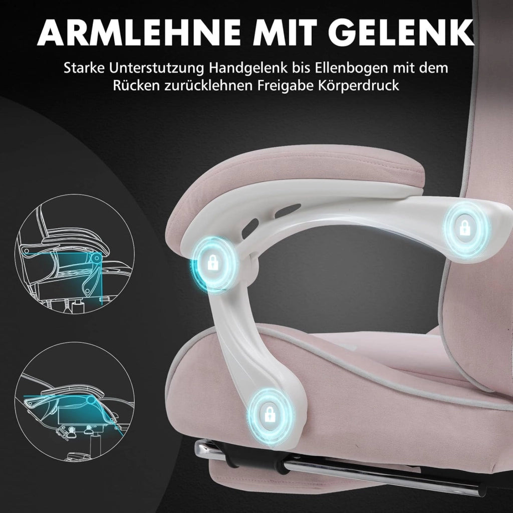 Sedia da gioco, sedia da ufficio, sedia ergonomica, sedia da gioco, con supporto per massaggi, sedie task con poggiapiedi e poggiatesta, tessuto rosa