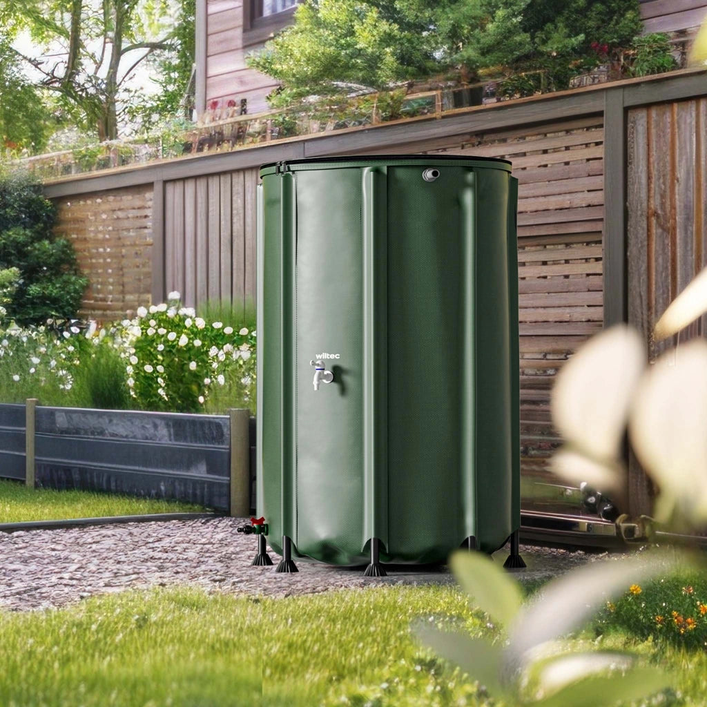 Serbatoio acqua piovana pieghevole da 500 l, con coperchio e rubinetto, contenitore raccolta acqua piovana in PVC da 620 g/m² con attacco per tubo