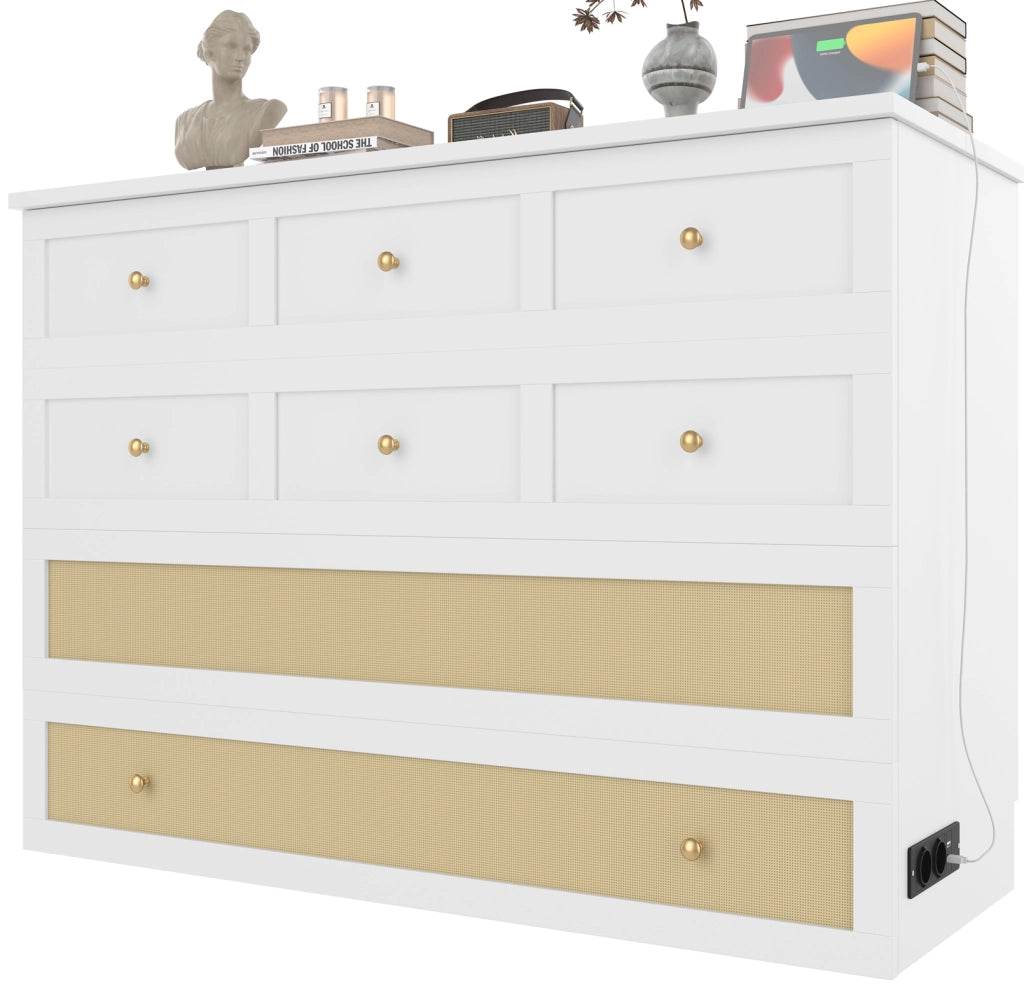 DESMIU Letto a scomparsa 2 posti con cassetto, USB e presa, 140 × 200 cm, senza materasso, in MDF, bianco