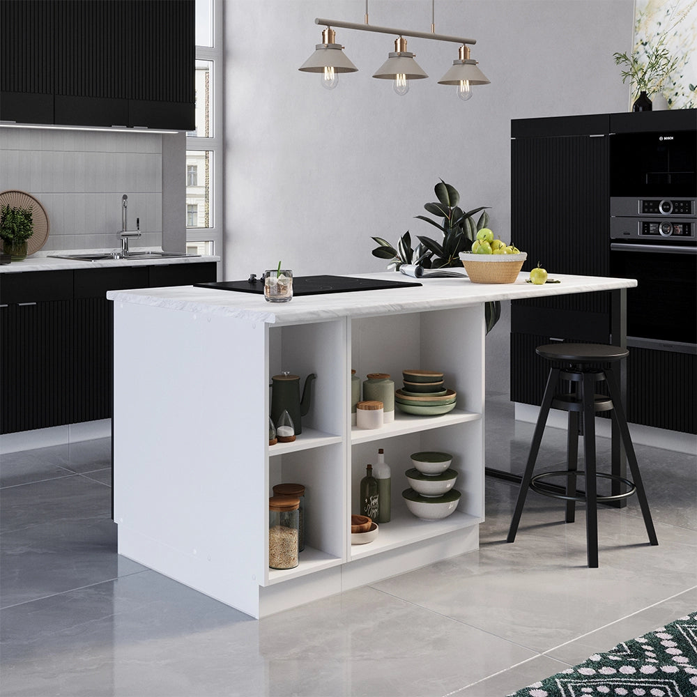 Isola cucina Fame-Line Nero rigato/Bianco 90 cm con cassetto, senza piano di lavoro Vicco